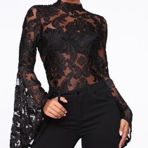 Mesh Bodysuit Bell Sleeves Fashion Nova | size: L